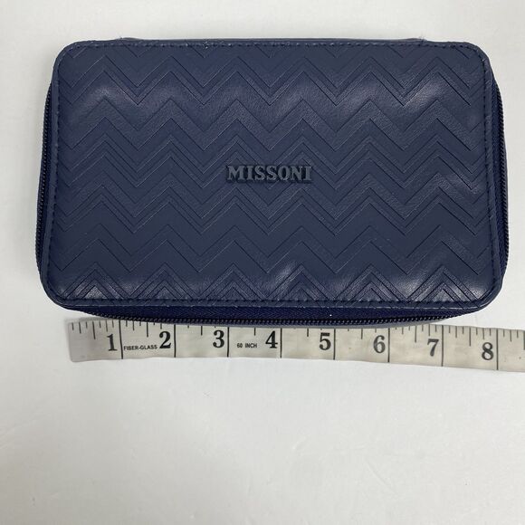 Missoni Toiletry Bag Zipper Travel Pouch Navy Blue Delta Luxe Cosmetic Organizer - Picture 7 of 9